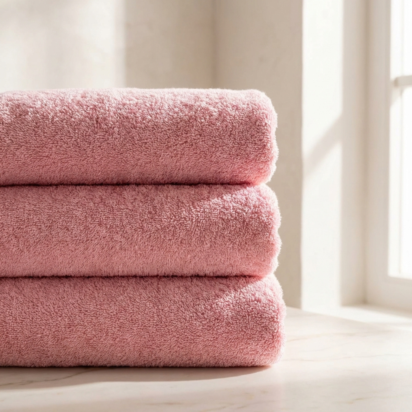 Stapel roze hotel handdoeken lang:"nl"