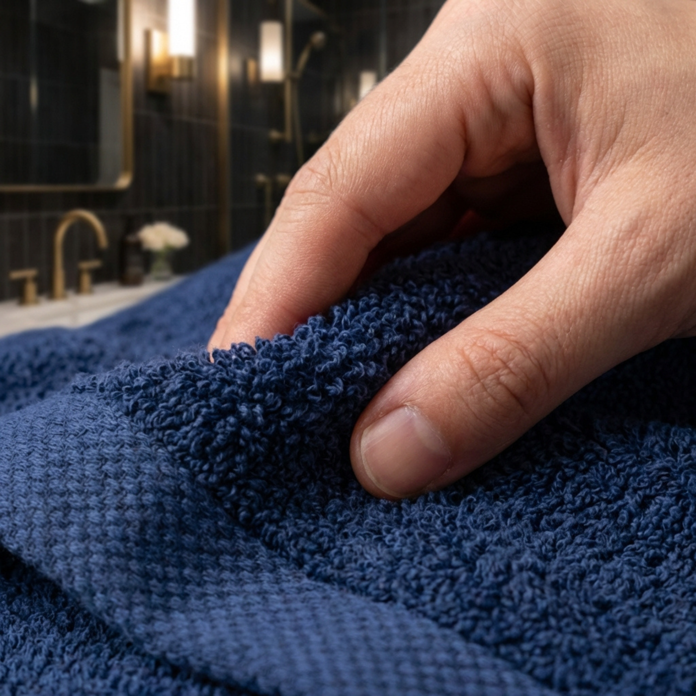 Dikke zachte marine blauwe hotel handdoek  lang:"nl"