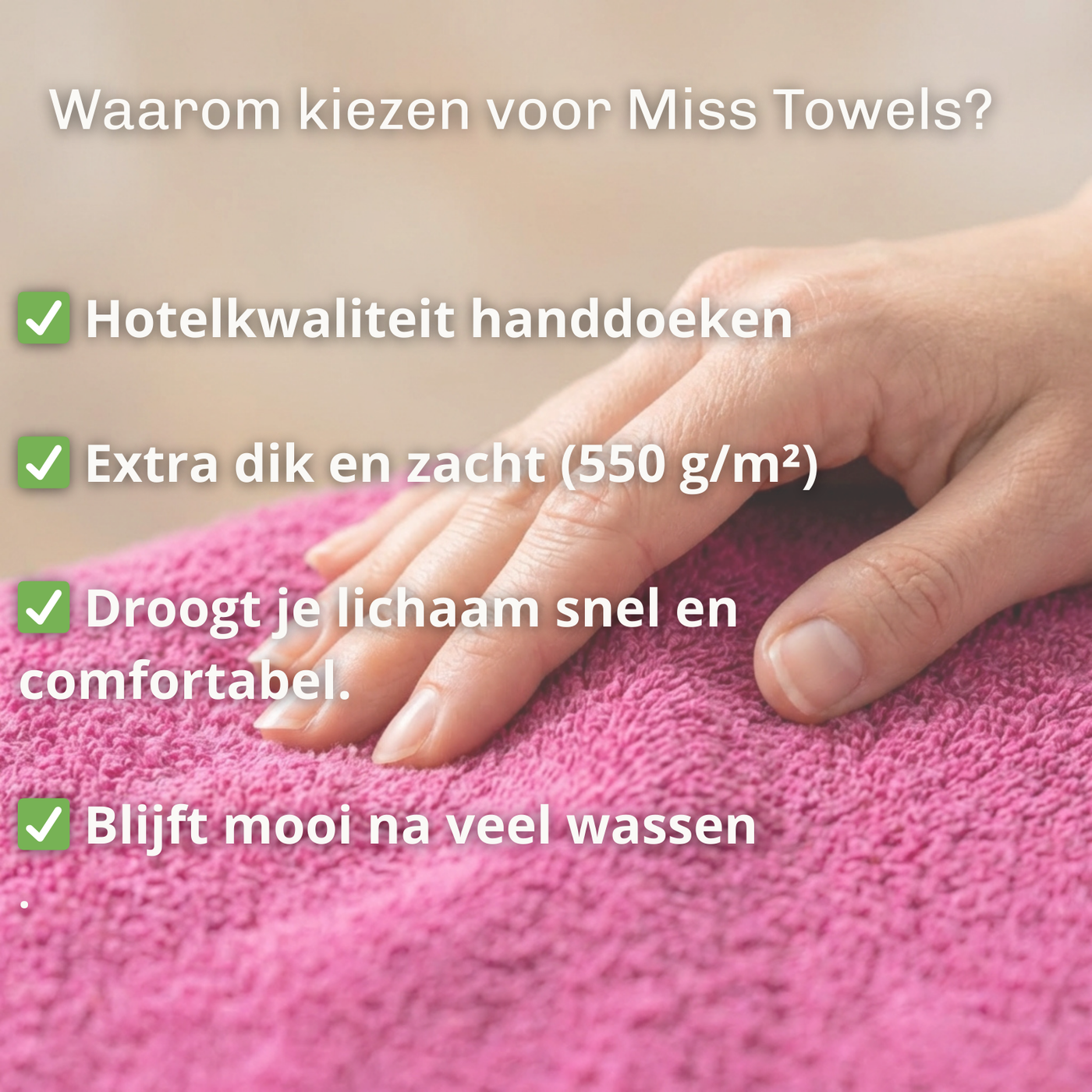 Voordelen Miss Towels Fuchsia hotel handdoek lang:"nl"