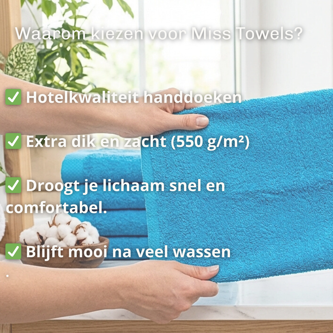 Voordelen turquoise  hotel handdoeken Miss Towels lang:"nl"