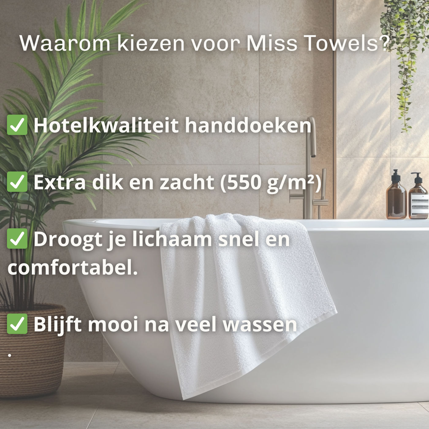 Voordelen witte hotel handdoeken Miss Towels lang:"nl"
