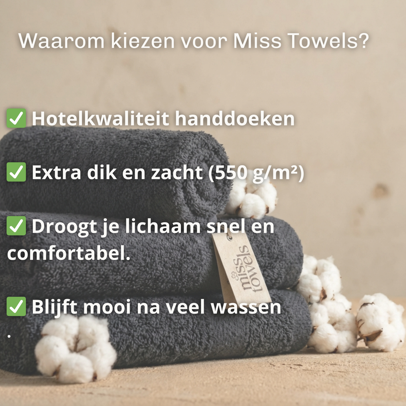 Voordelen zwarte hotel handdoeken Miss Towels lang:"nl"